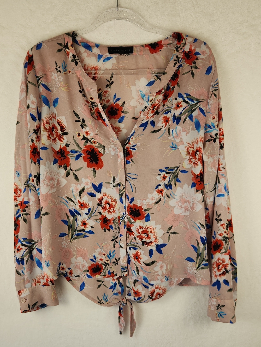 Sanctuary Blush Floral Tie-Hem Blouse Women's Size Large